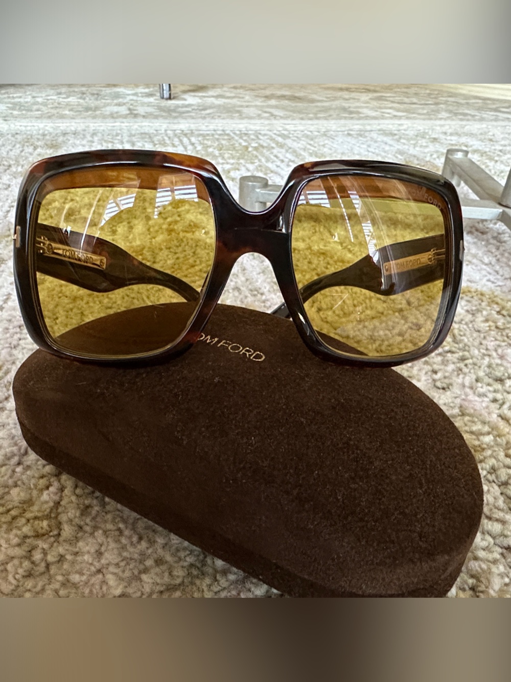Tom Ford Oversized Tortoiseshell Sunglasses with Brown Lenses